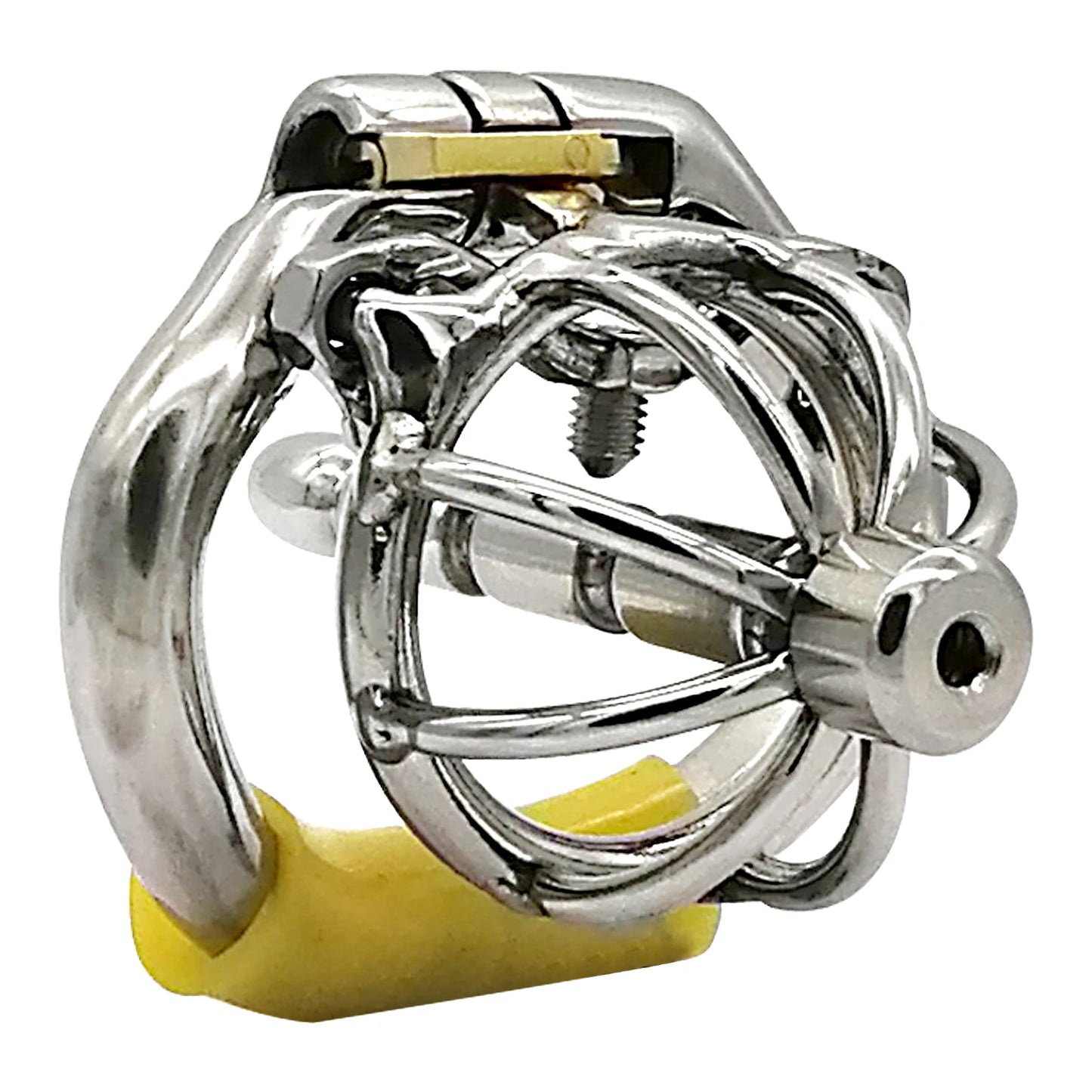 Happygo Stainless Steel Chastity Device with Urethral Catheter and Anti-Shedding Ring,Cock Cage,Penis Ring,S055-2