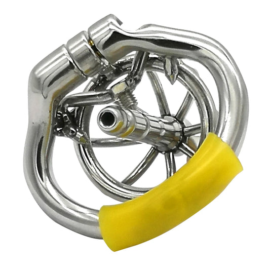 Happygo Stainless Steel Chastity Device with Urethral Catheter and Anti-Shedding Ring,Cock Cage,Penis Ring,S055-2