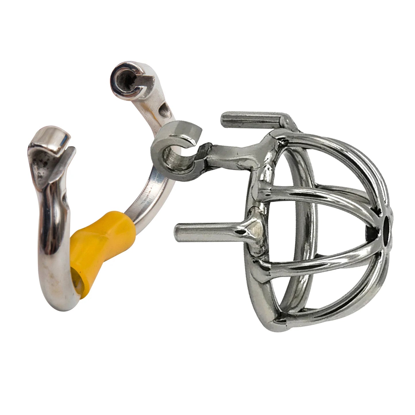 Happygo Stainless Steel Chastity Device with Urethral Catheter and Anti-Shedding Ring,Cock Cage,Penis Ring,S055-2