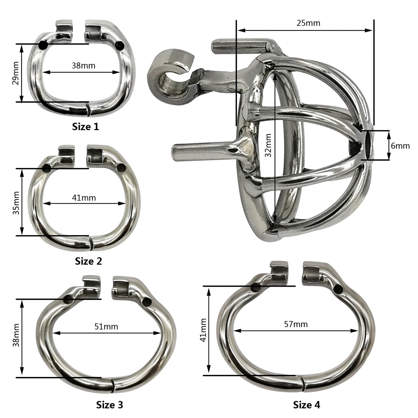 Happygo Stainless Steel Chastity Device with Urethral Catheter and Anti-Shedding Ring,Cock Cage,Penis Ring,S055-2