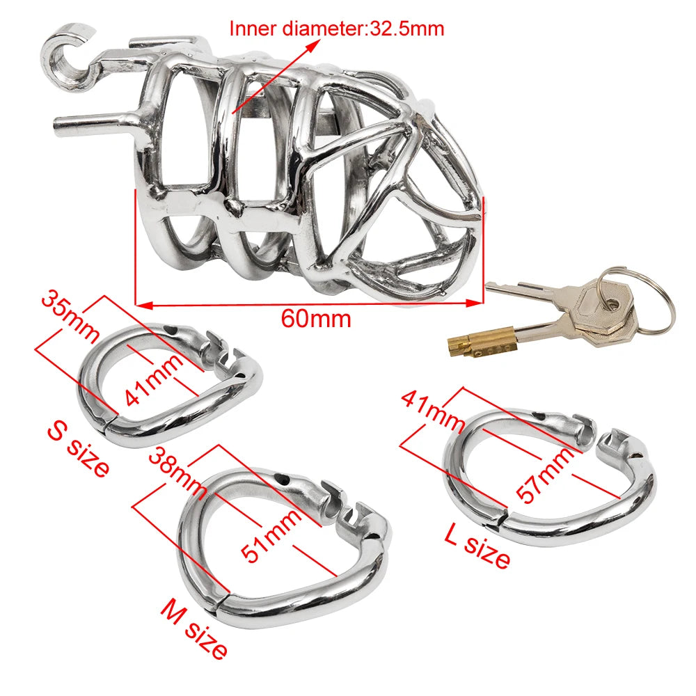 Include 3 Base Rings Chastity Cage