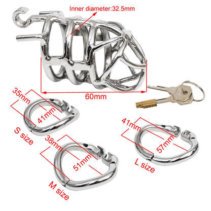 Include 3 Base Rings Chastity Cage