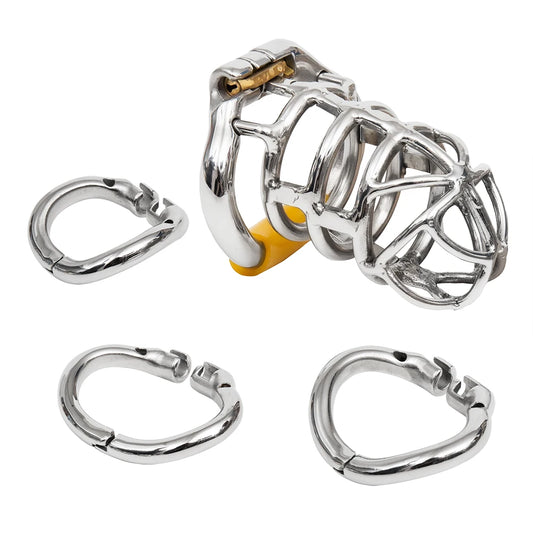 Include 3 Rings Ergonomic Design Male Chastity Device,Easy to Wear Stainless Steel Cock Cage,Penis Ring Chastity Belt Lock S064