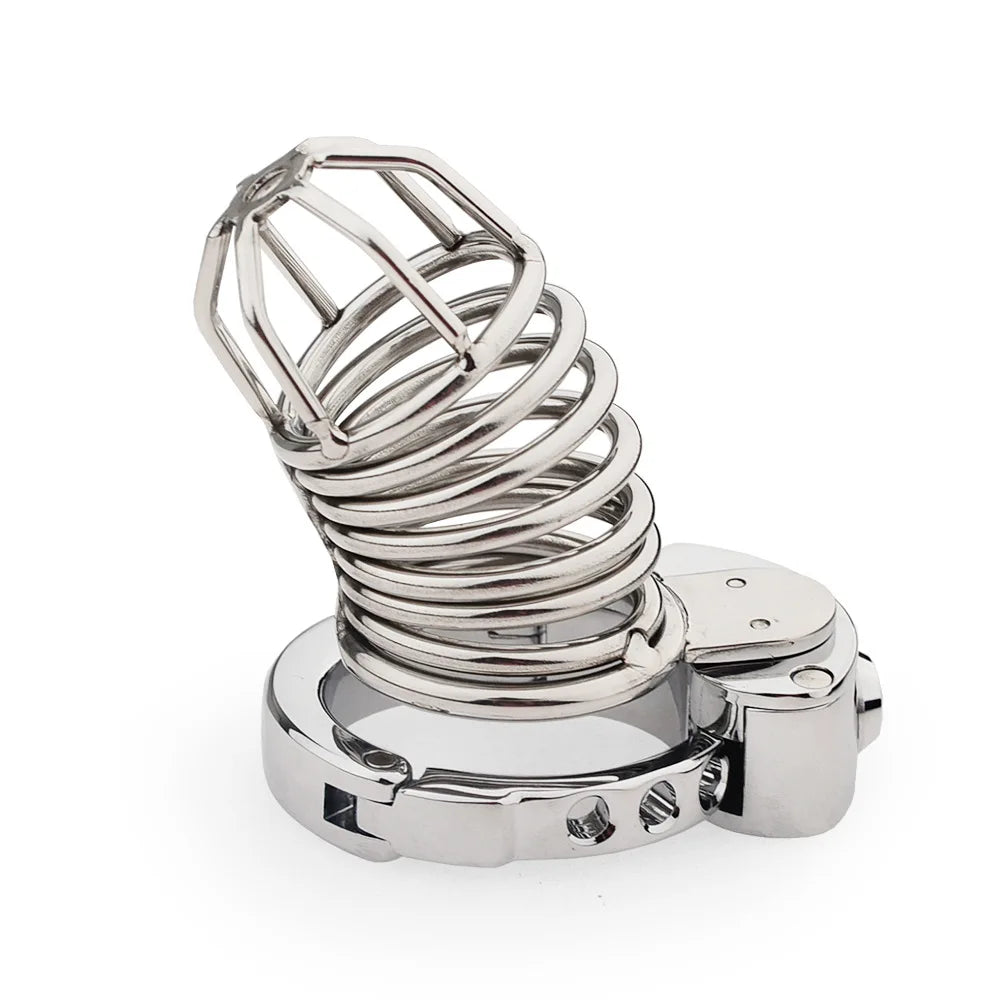 New Lock System Design 6 Size Adjustable Base Ring Cock Cage, Metal Male Chastity Device, Penis Ring Lock, Chastity Belt,Sex Toy