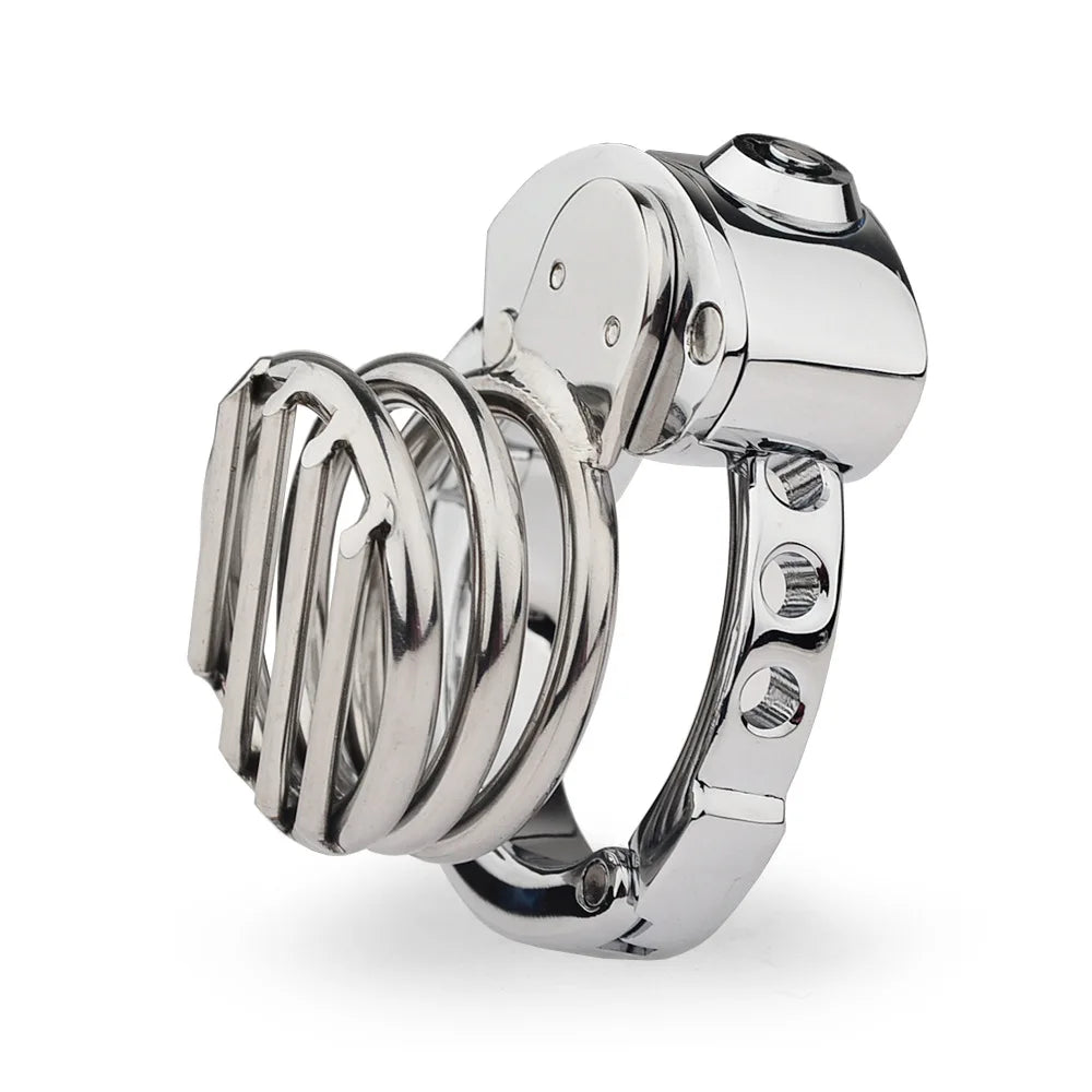 New Lock System Design 6 Size Adjustable Base Ring Cock Cage, Metal Male Chastity Device, Penis Ring Lock, Chastity Belt,Sex Toy