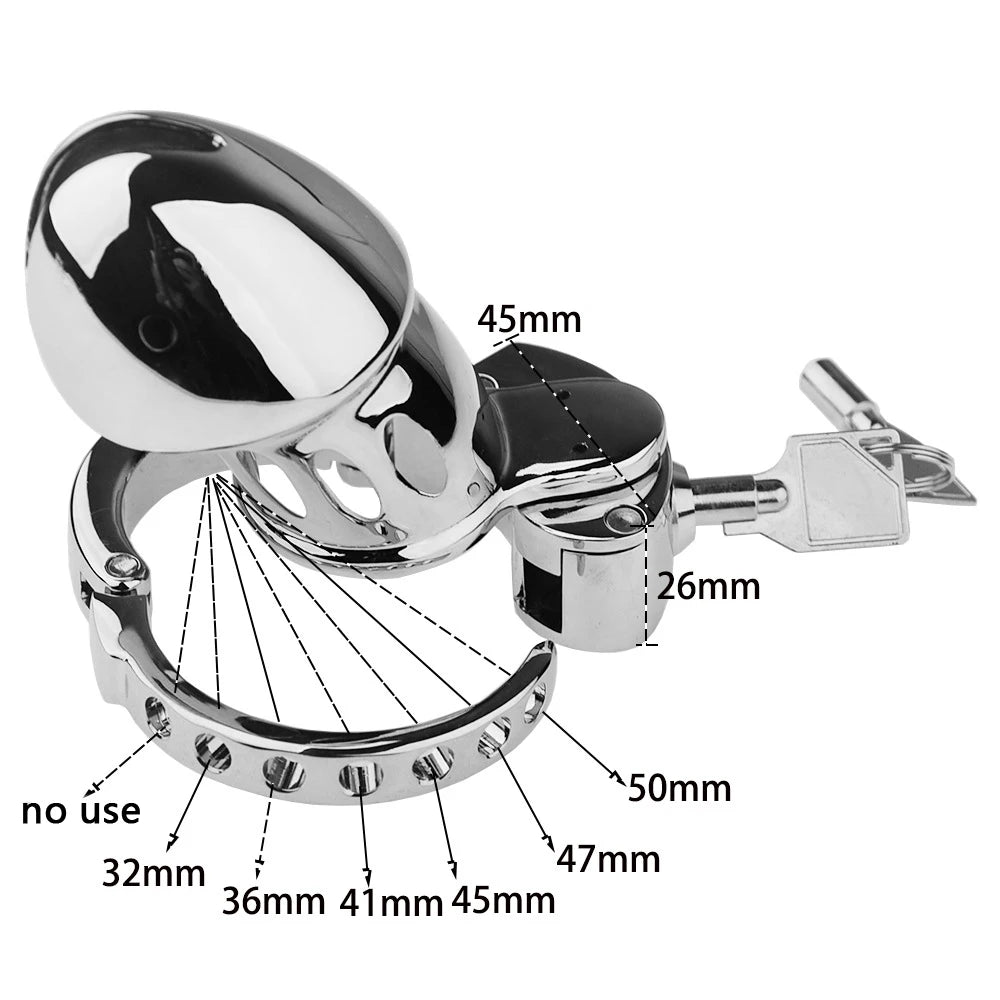 New Lock System Design 6 Size Adjustable Base Ring Cock Cage, Metal Male Chastity Device, Penis Ring Lock, Chastity Belt,Sex Toy