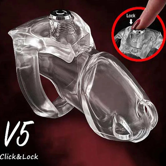 Newest Design Click to Lock V5 Male Resin Chastity Device Cock Cage Penis Ring Lock Adult Game Chastity Belt Sex Toys